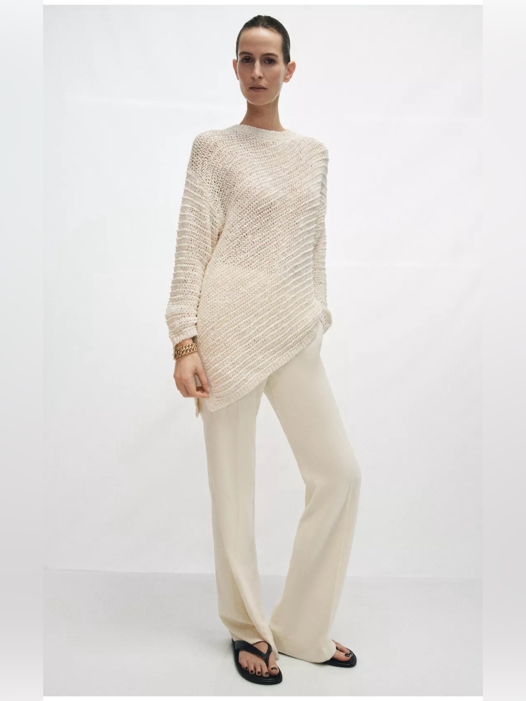 Nwt Zara Oversized Asymmetric Hem Cream Knit Sweater Size M. Classic Elegance.